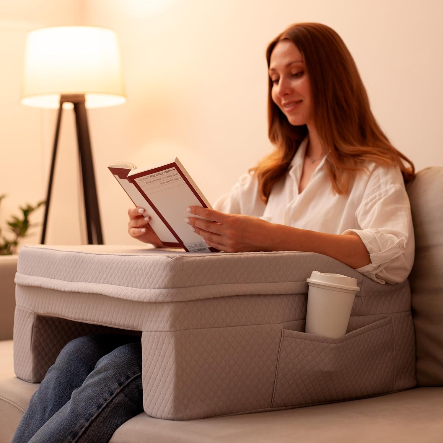 Gaming Lap Desk Pillow – Large 24″ Flat Surface Laptop Pillow for Couch & Sofa – Reading Pillow for Working – 2 Washable Pillowcases, Side Pockets, High Density Foam Arm Rest Bed Desk