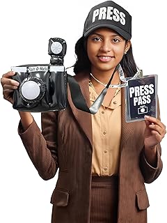 Paparazzi Costume Kit | Paparazzi Costume Props | Pretend Paparazzi Camera Kit | Includes Paparazzi Hat/Press Pass/Camera | 3/Set | Adult - Buy now
