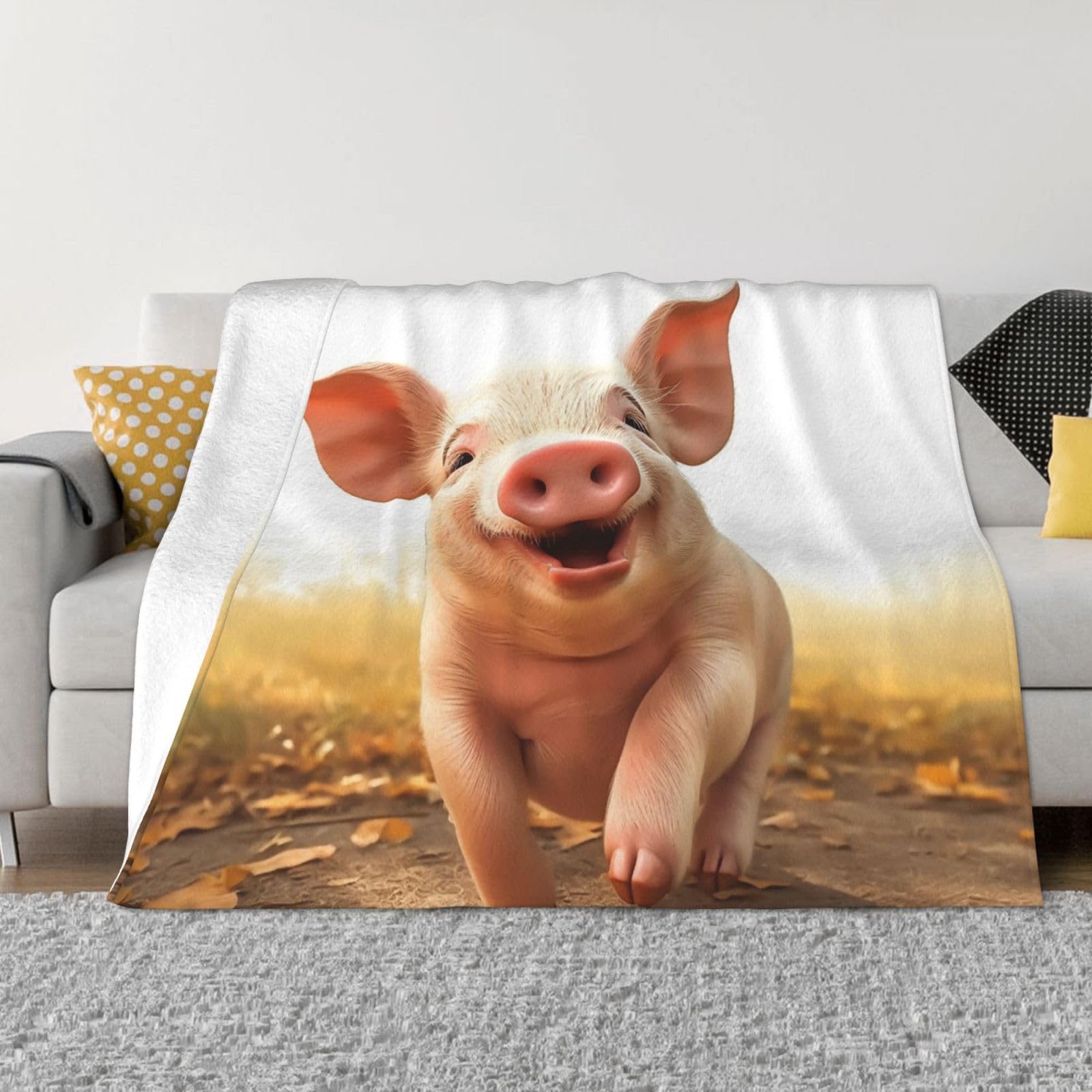 Couverture micro polaire ultra douce Happy Pig haut de gamme