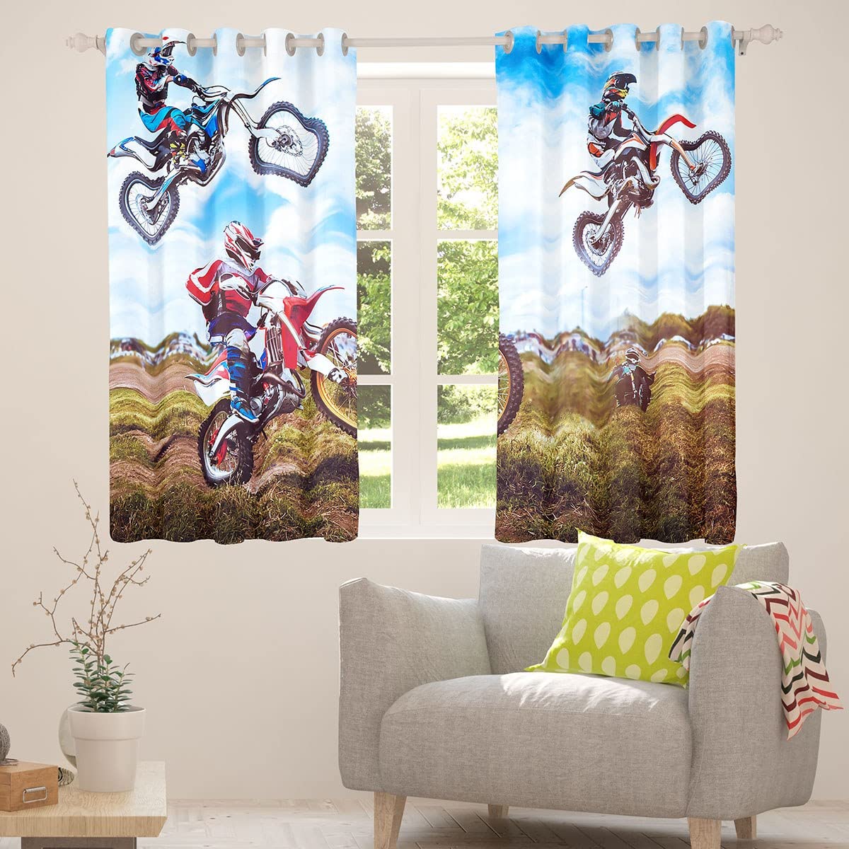Cortina de Bicicleta de montaña para niños, Motocross, Cortinas de Ventana para niños, niñas, Adolescentes, Deportes Extremos, Carreras, Cortinas para Dormitorio, Sala de Estar, Motocicleta, tratamie