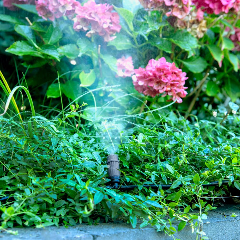VONROC Bewässerungssystem - 3 Sprinklerstufen: Sprühen, Tropfen & Zerstäuben - Modulsystem inkl. 15m Schlauch, 10x Sprühkopf, 10x Schlauchhalter & Universalschnellkupplung