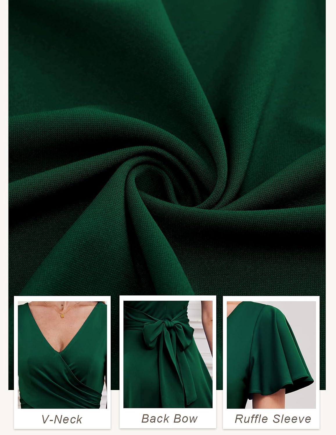 Gardenwed Womens Cocktail Dress Wedding Guest Semi Formal Wrap V Neck Short Sleeve Ruched A Line Midi Dresses with Belt - Image 4