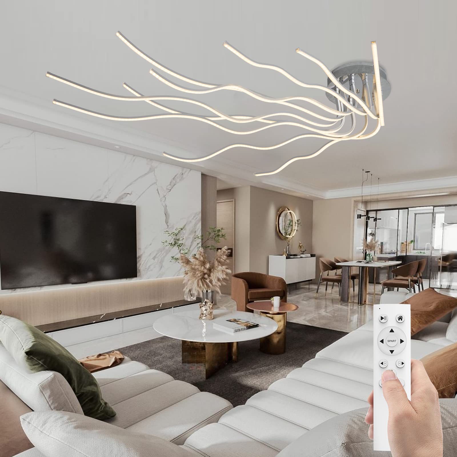 LED Modern Deckenleuchte LED Wohnzimmerlampe Deckenleuchten Dimmbar mit Fernbedienung 10-Flammige Schlafzimmerlampe Aluminium Kronleuchter