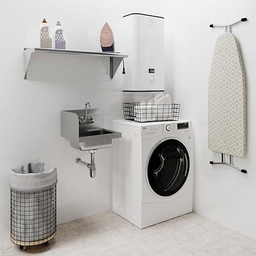 Vista 46 de AmGood Fregadero de mano de acero inoxidable para montaje en pared con grifo Lavabo comercial de lavado de manos para restaurante, cocina NSF