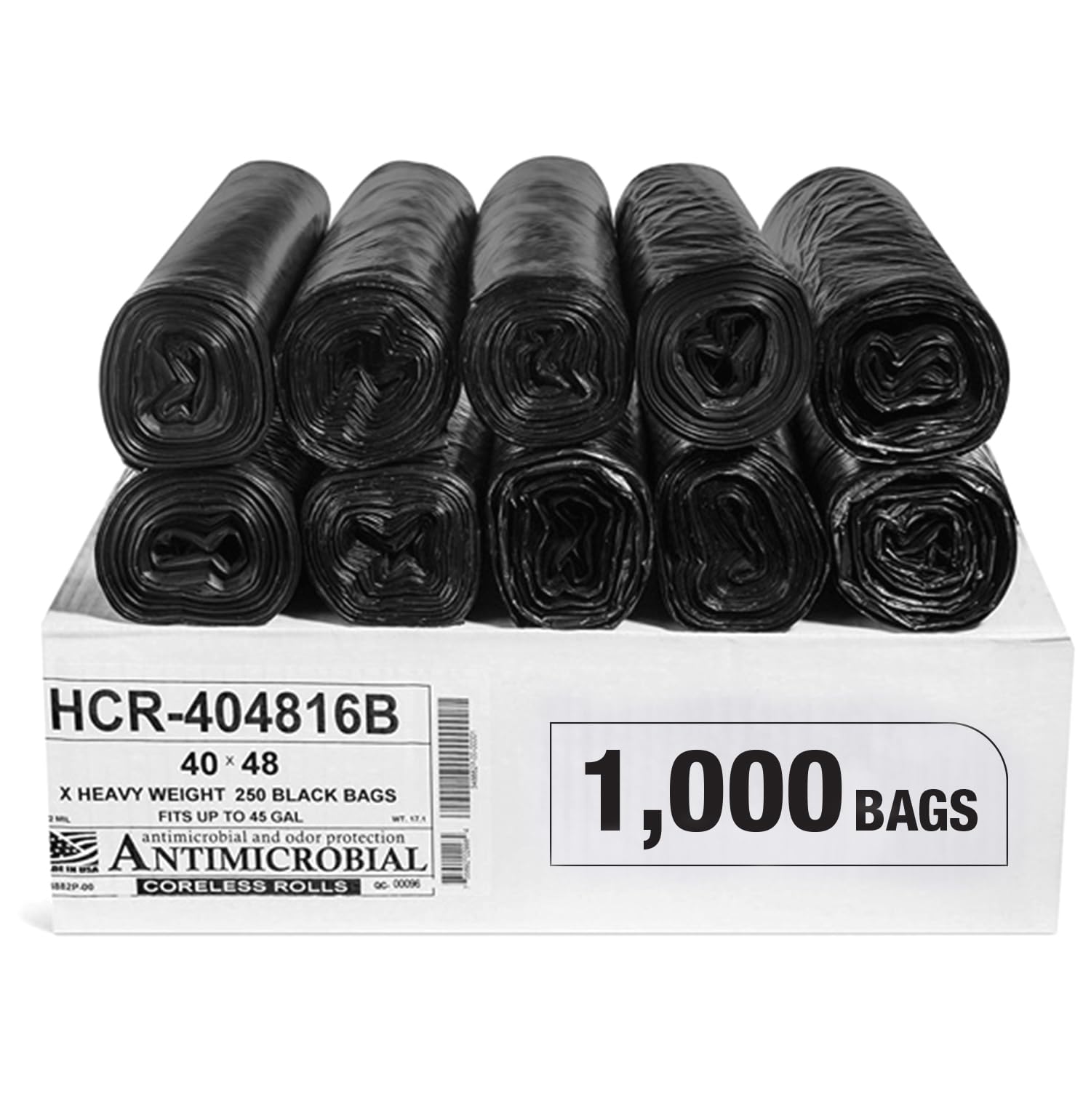 Aluf Plastics High Density Trash Bags, 45 Gallon, 1000 Count, 16 Micron (eq), 40" x 48", Black, for Bathroom, Office, Industrial, Commercial, Janitorial, Municipal, Recycling