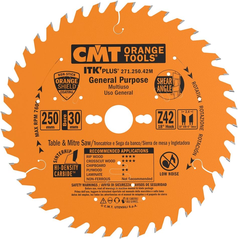 CMT 271.250.42M ITK Plus RIP and Crosscut Saw Blade HW 250X2,4X30 Z=42 ATB+Shear