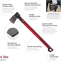 Vista 30 de INTERTOOL Hacha de división de madera de 28 pulgadas - Maul para leña - Divide rondas medianas a grandes - Mango compuesto antideslizante absorbente