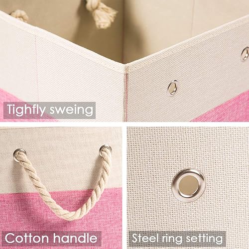 Miniatura 4 de PRANDOM Contenedores plegables grandes de almacenamiento de 11 x 11 pulgadas paquete de 2 cestas de almacenamiento de tela de lino, cubos con asas