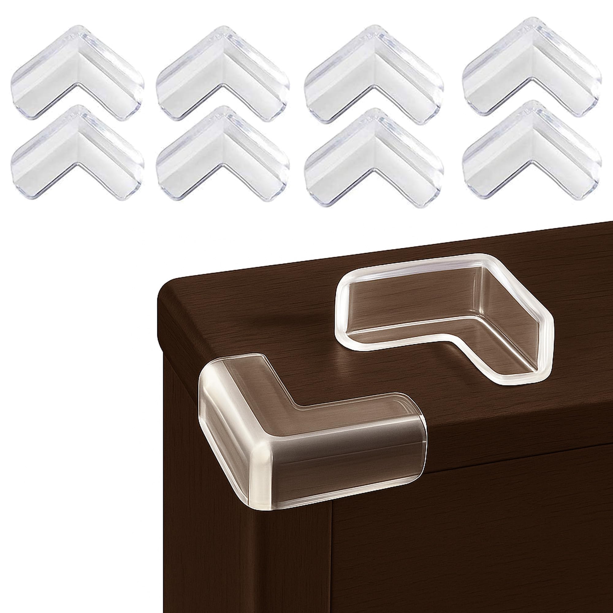 Ariati White 8 Pack Clear Corner Protectors – Baby Safety Guards For Tables & Furniture – Transparent L-Shaped Table Bumpers With Strong Adhesive – Childproofing Edge Bumper For Sharp Edges