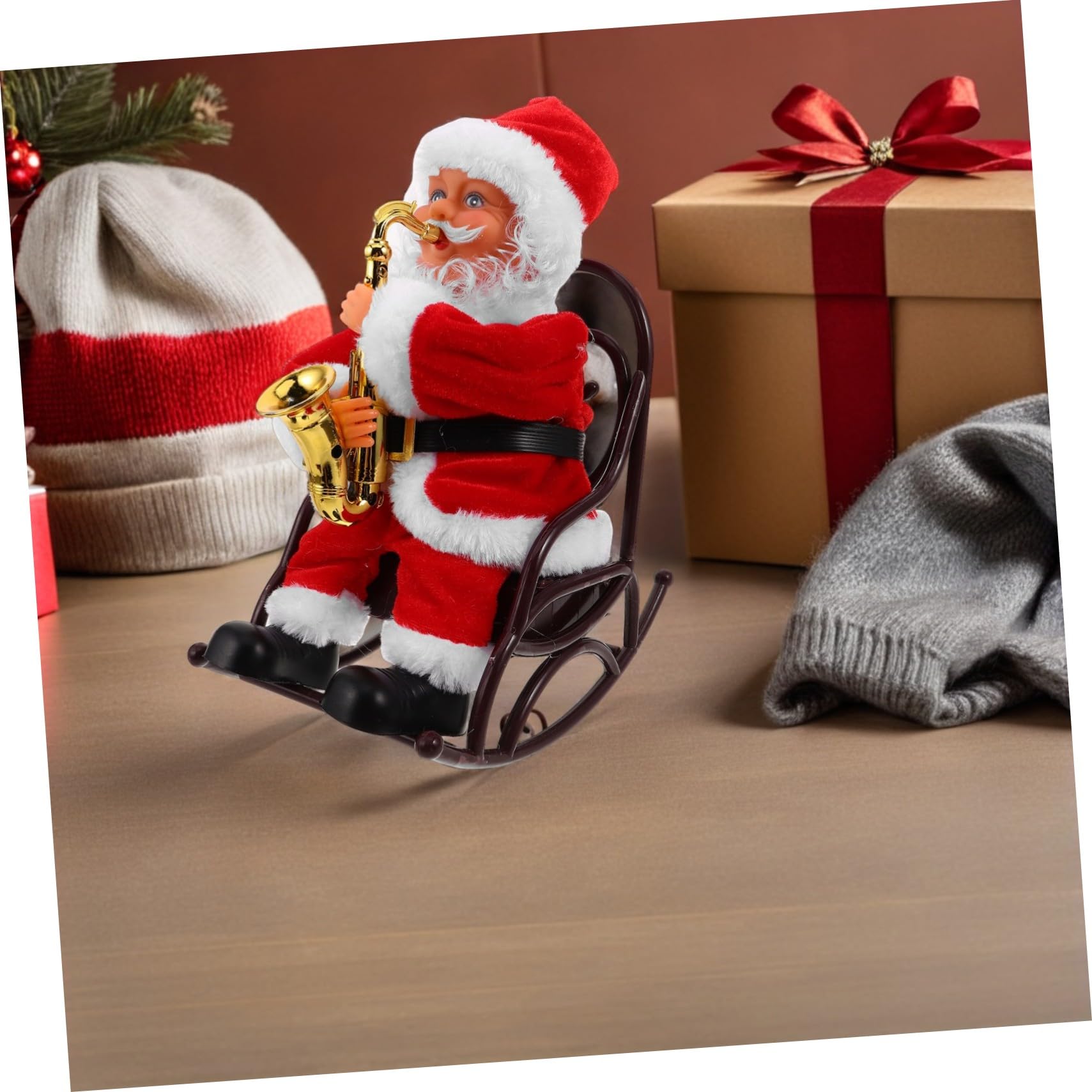Hemobllo Juguete de Papá Noel Eléctrico con Música y Instrumento Figura Decorativa para Fiestas de Navidad Mediano