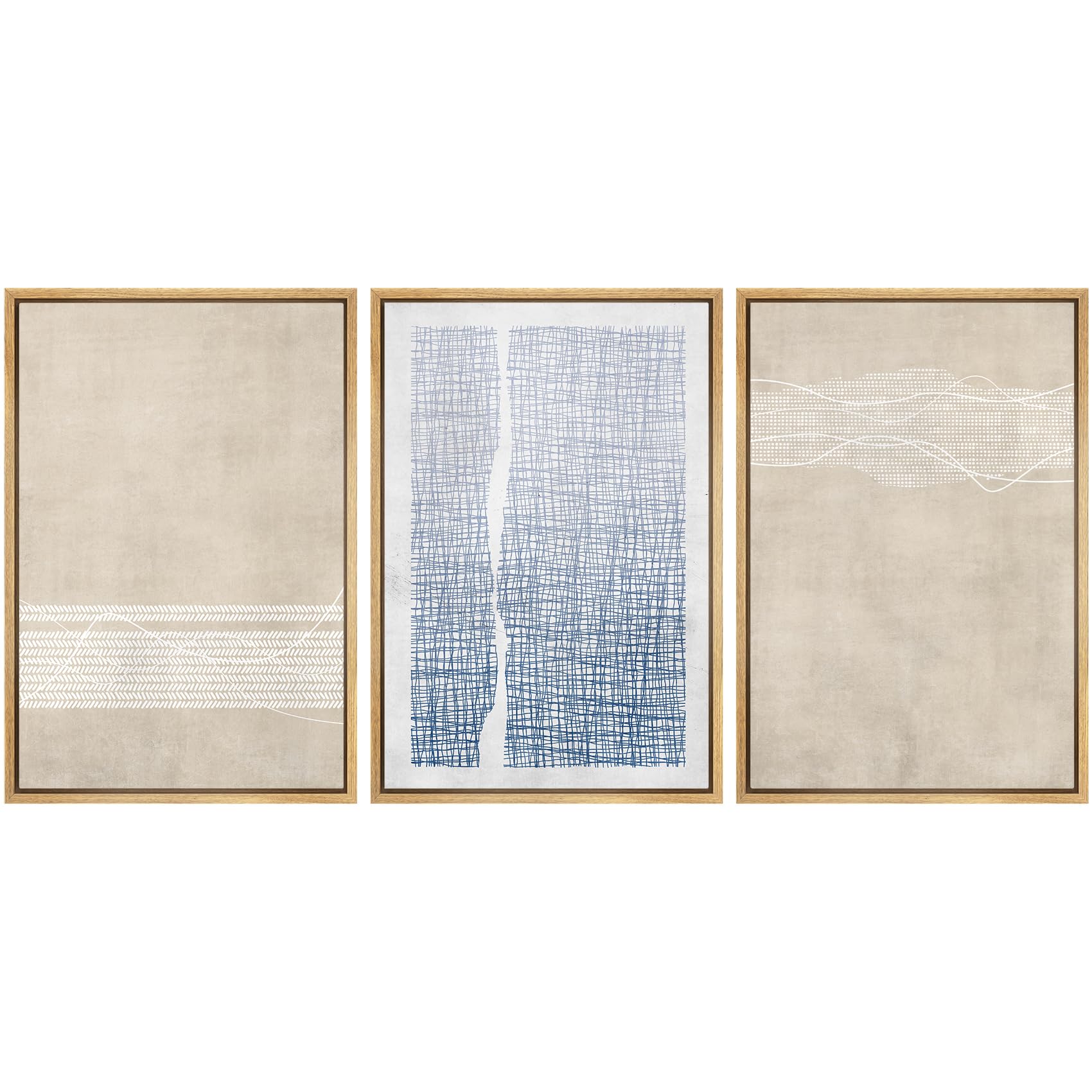 SIGNWIN Framed Canvas Print Wall Art Set Blue White Grunge Geometric Pattern Abstract Shapes Cozy Neutral Decorative Contemporary Minimal for Living Room, Bedroom, Office - 24"x36"x3 Natural — view 96
