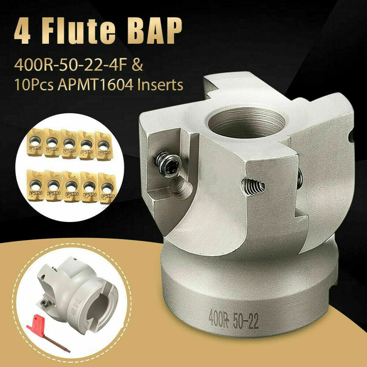 HunrichoPlanfräshalter, 50 mm, 50-22-4T, CNC-Planfräser, Schaftfräser, Schaftfräser mit APMT1604PDER -DP Schaft Planfräser Dorn BAP400R 50-22-4T (BAP400R 50-22-4T + APMT1604PDER gelb)