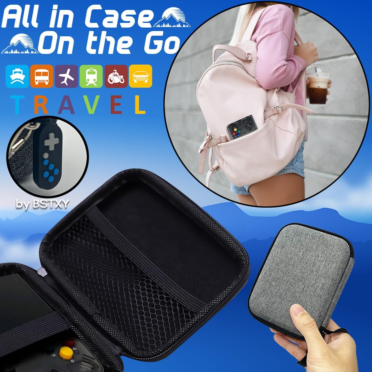 Miyoo Mini Plus 3.5 inch Handheld Game Console with Portable Case Transparent Black 128GB