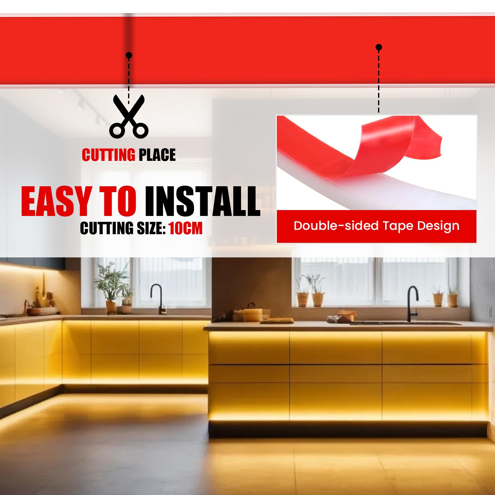 KISUFU Tiras LED de Neón 220v, Tira LED Luz COB IP65 Impermeable, Cada Corte de 10cm, Sin fuente de alimentación Luces LED Strip light Para Interior Exterior Armarios de Cocina Escalera Escaparate.