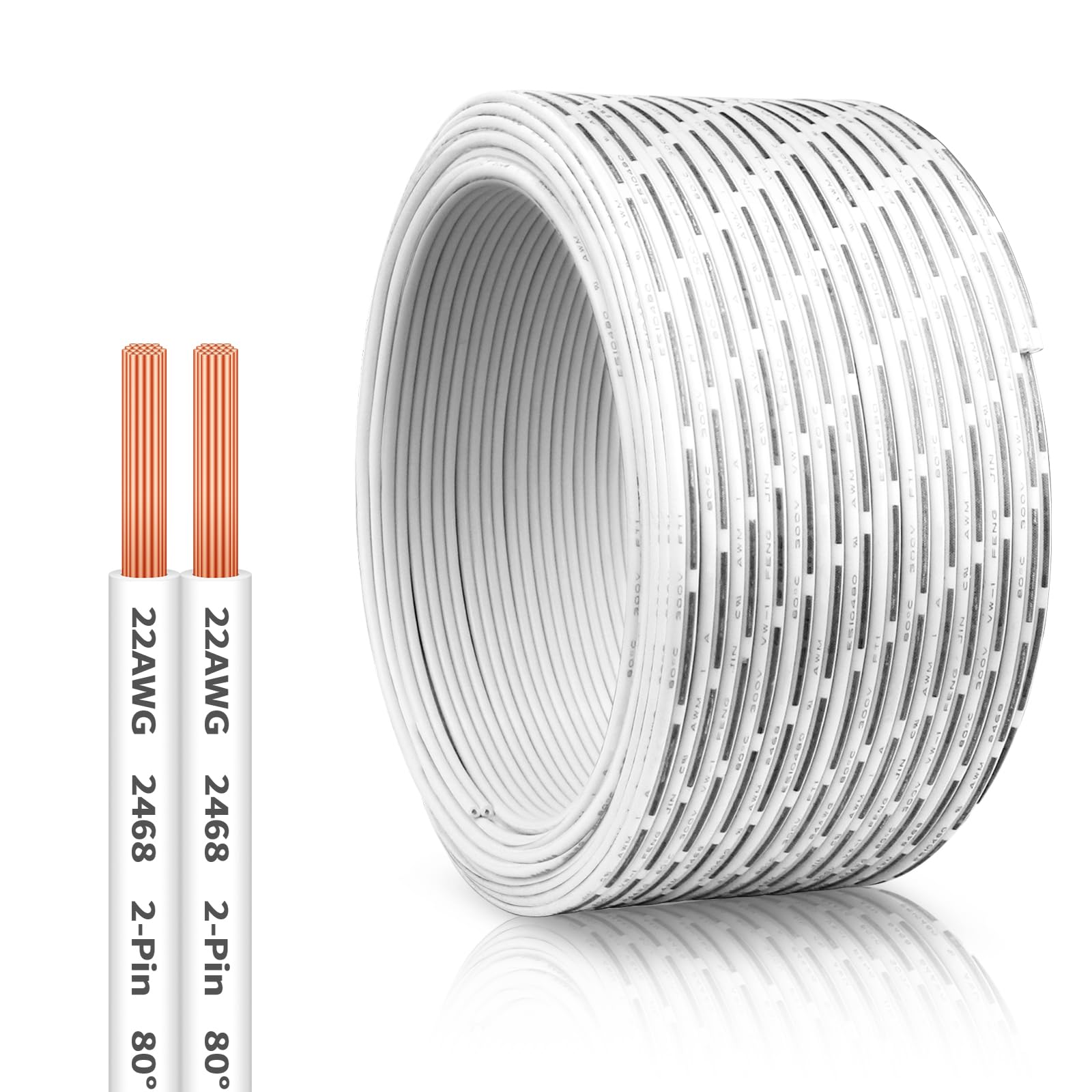 100FT 22AWG 2-Pin Universal Garagentordraht 2-Leiter Klingeldraht für Garagentorsensoren, Verlängerungskabel Drähte Schnurleitung für Steuerstation und Sensor