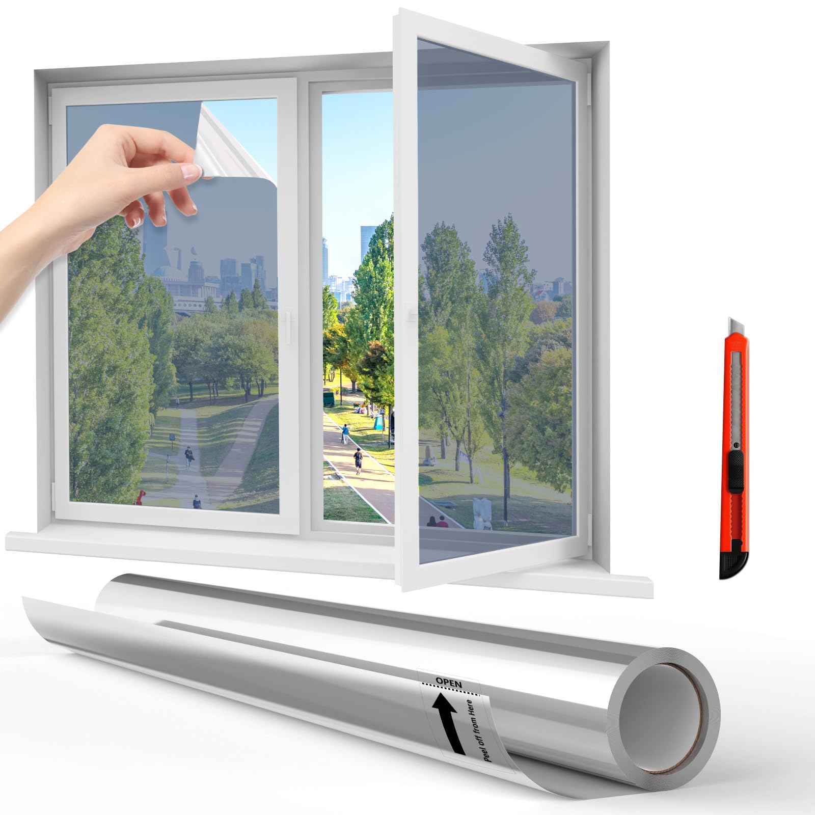 Fensterfolie Einseitig Blickdicht, 200 * 44.5cm UV Schutzfolie Fenster, Sichtschutzfolie Fenster Blickdicht von Außen, Wärmedämmung Fensterfolie Sonnenschutz, Sonnenschutzfolie Selbstklebend Küche, Haushalt & Wohnen