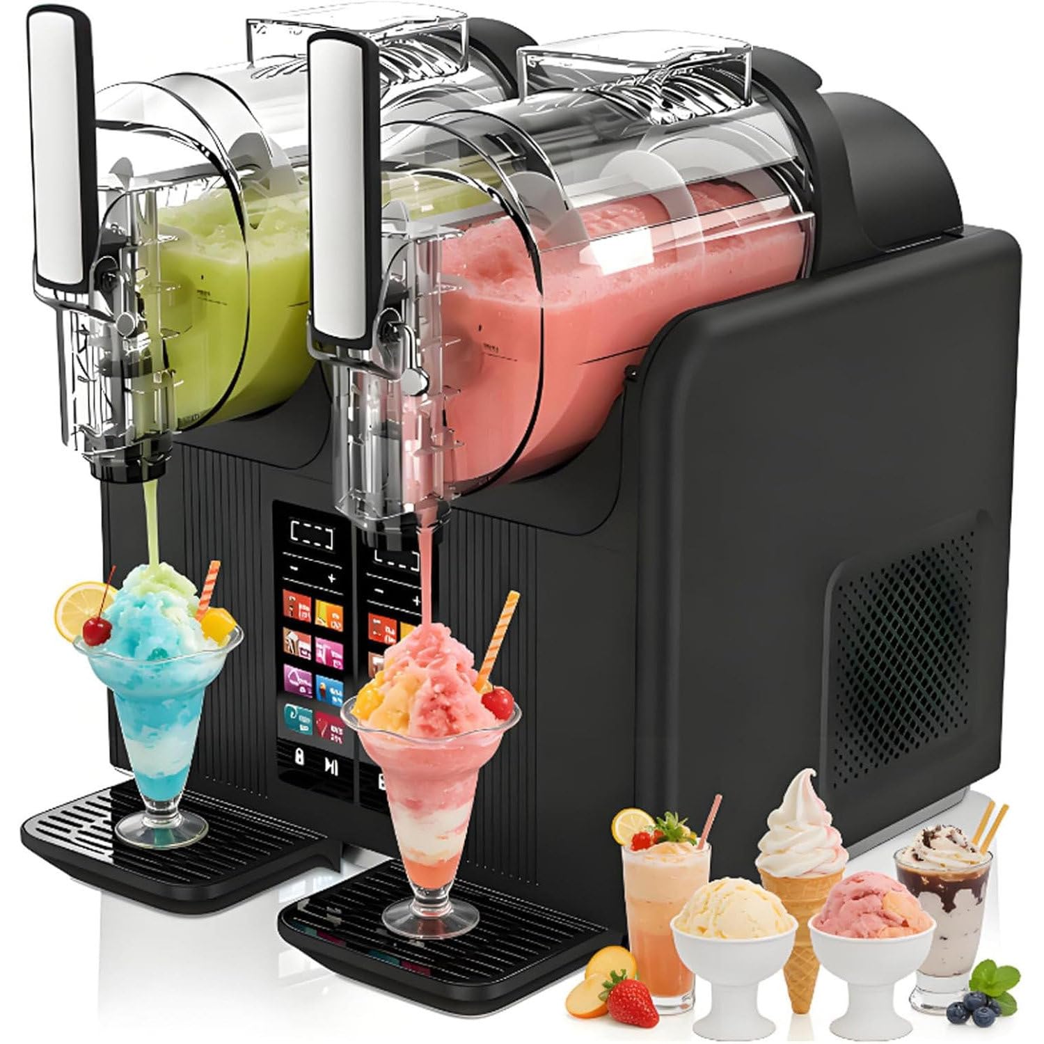 DowPie Two Tank Commercial Slush Maker 380W,No Ice Needed Black-110V-120V