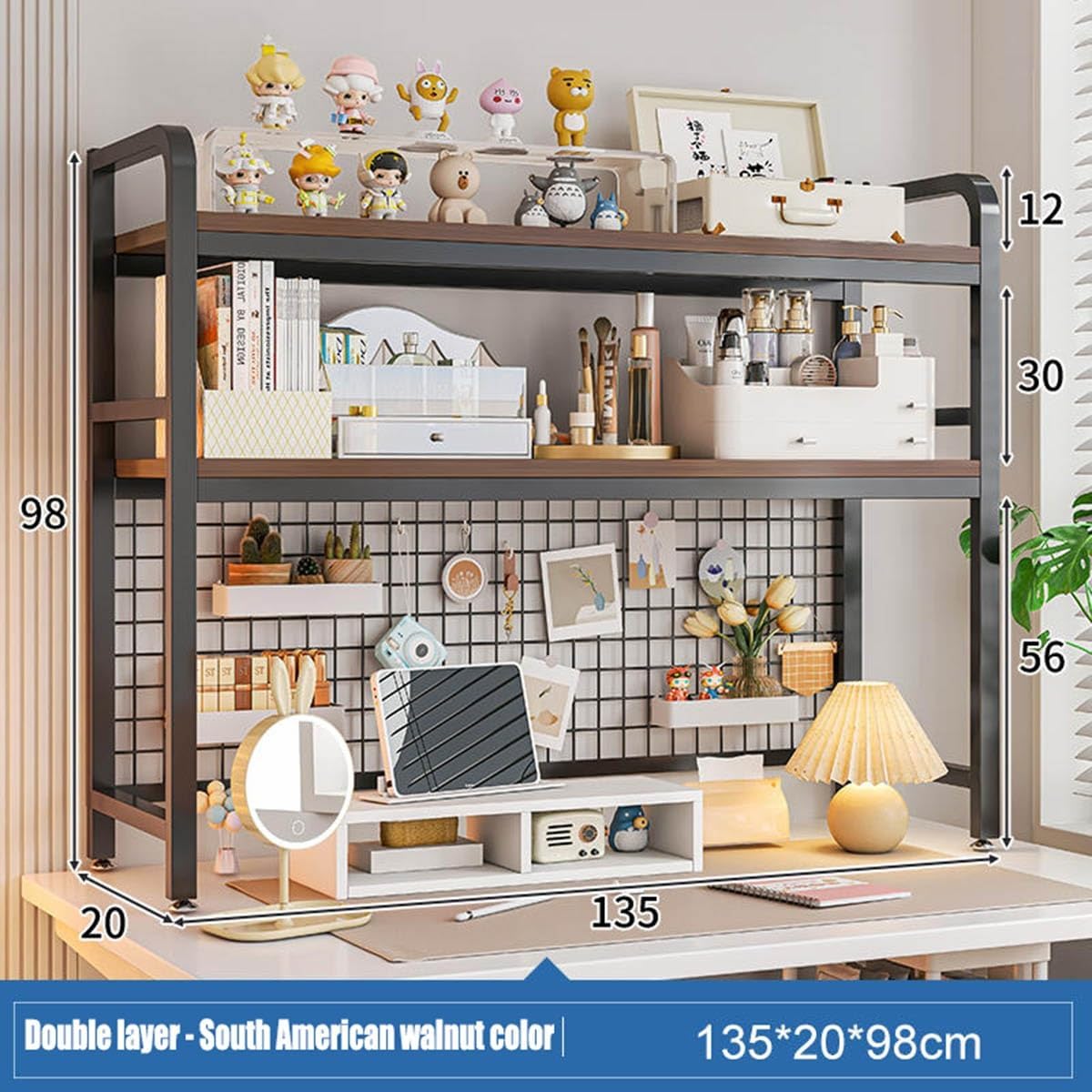 Desk Hutch Dorm, Desktop Bookshelf, 2-Tier/3-Tier Book Shelf For Office, Multipurpose Countertop Display Shelf Adjustable Metal Rack Organizer For Home Dorm Office Supplies ( Color : Black , Size : 3-