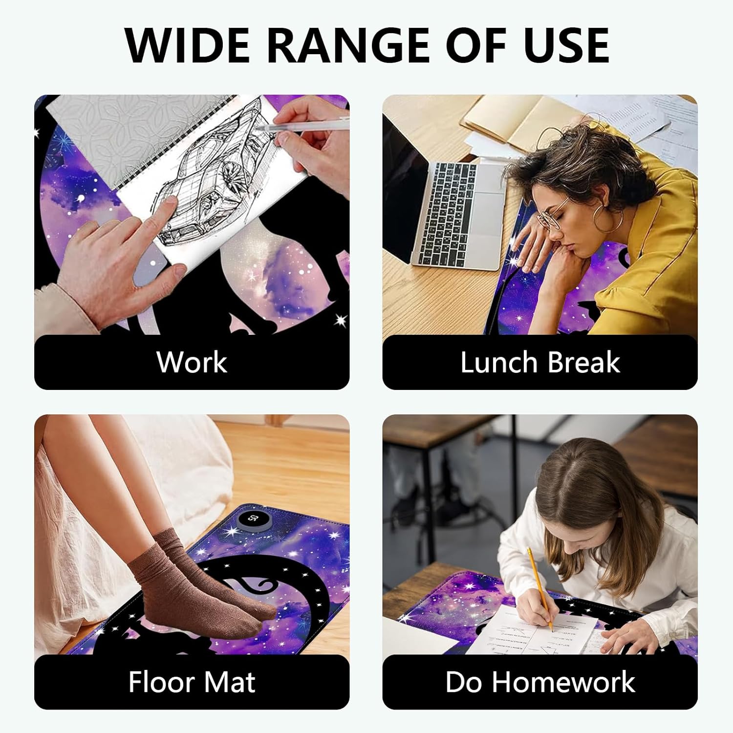 Heated Mouse Pad with 3 Levels Heated & 3 Hours Auto Shut-Off Mouse Pad for Warming Hands in Office Home, 31.5" x 13"Large Safe Desk Mat Hand Warmer，Cute Space Cat
