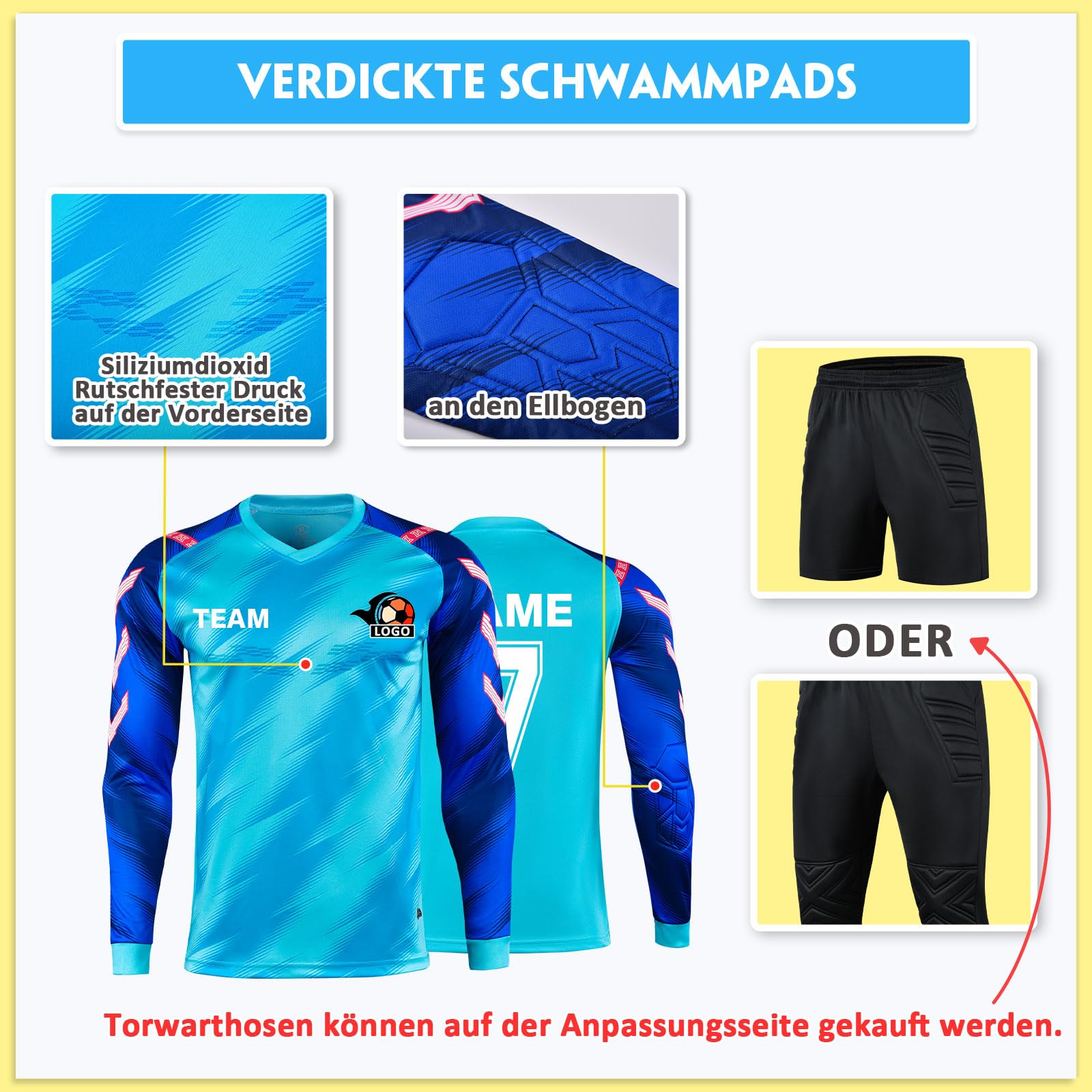 LAIFU Personalisiertes Torwarttrikot Kinder Erwachsene Herren Damen Langarmtrikot mit eigenem Namen, Nummer, Teamname