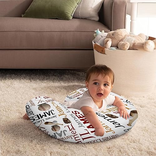 Miniatura 6 de Funda de almohada de lactancia para bebé, diseño de pelotas de béisbol con nombre personalizado, en forma de U, para alimentación con biberón, funda