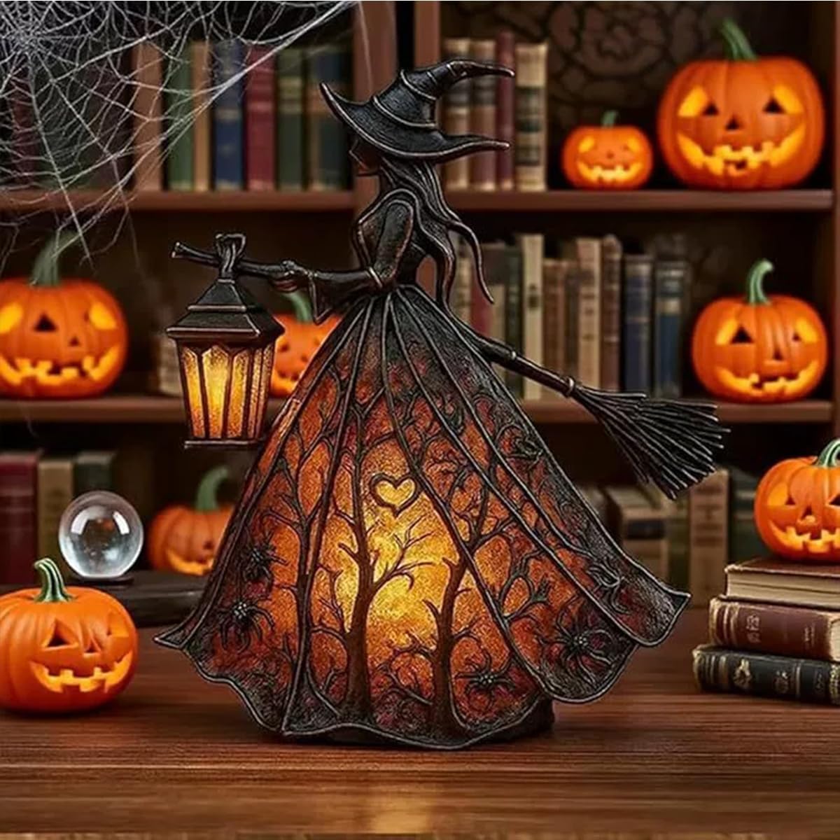 MYSNKU Halloween Ambiance Lamp – Gothic Spooky Witch Night Light, Suitable for Indoor Party & Spooky Outdoor Halloween Decoration, with USB Plug (Lantern) Reading