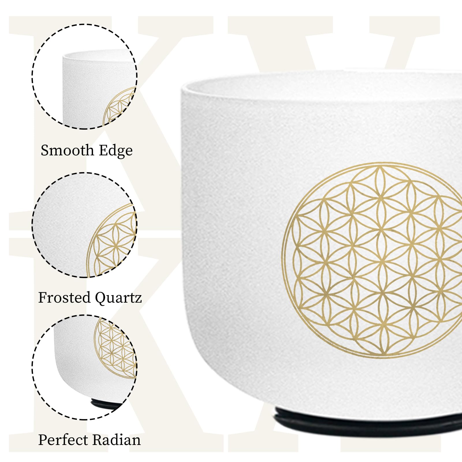 KVKA Bol chantant en note de do, 20 cm, 528 Hz, blanc, motif fleur de vie, chakra fleur de vie, pour yoga, méditation, guérison, relaxation, soulagement du stress, avec sac de transport