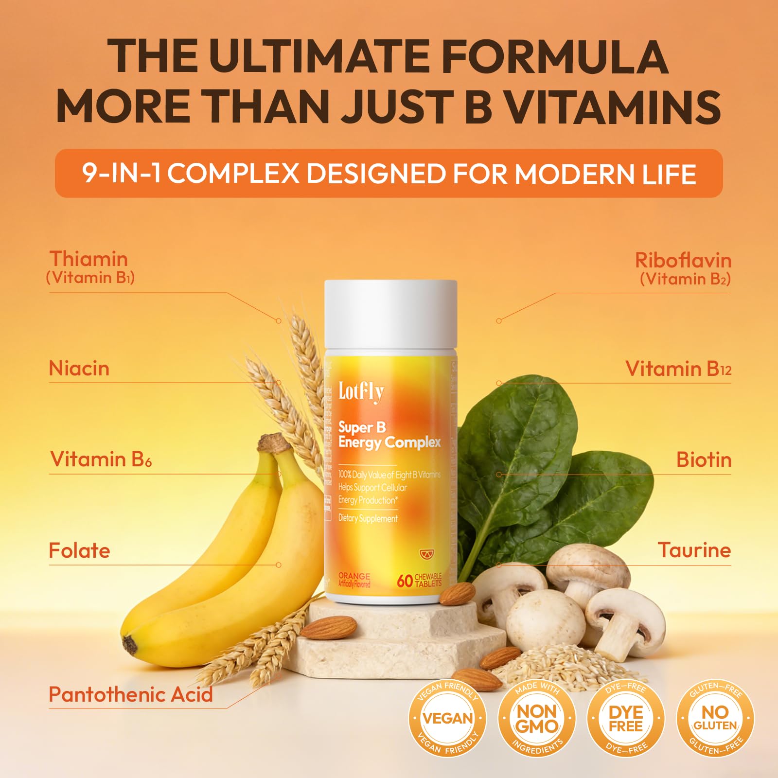 Amazon.com: LOTFLY Complejo de vitamina B con taurina B1, B2, B3