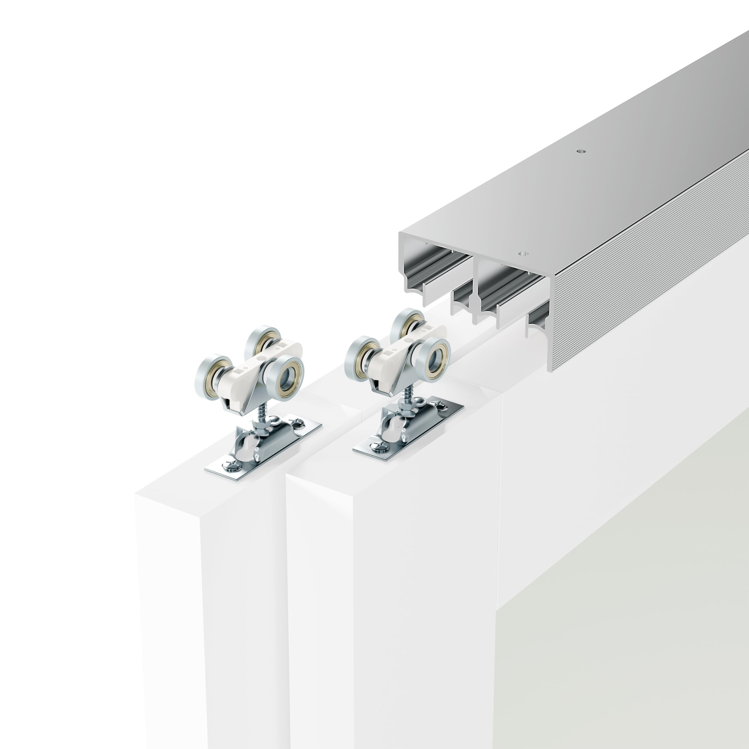 ARKHJEM 60" Bypass Sliding Door Hardware Kit, 5FT Double Track Bypass Closet Door Hardware, Smoothly and Quietly, Silver Aluminum