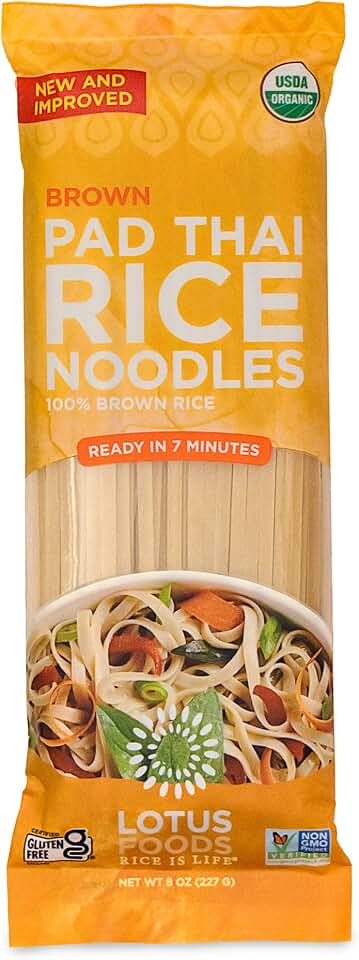 Lotus Foods Organic Brown Rice Pad Thai Noodles - Asian Style Noodles for Stir Fry, Gluten Free, Vegan, Whole Grain, Non GMO, Serve Hot or Cold - 8 Oz (Pack of 1) USDA Organic
