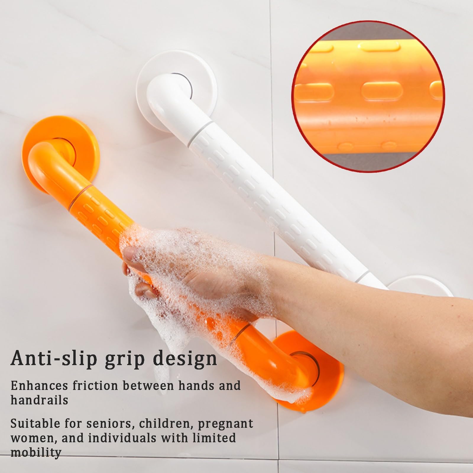 Barra De Apoyo para Baño Antideslizante, Asidero De Seguridad para Ducha, Pasamanos, Superficie Texturizada, Soporte para Inodoro Y Bañera para Ancianos, Discapacitados(Blanco,60cm+80cm)