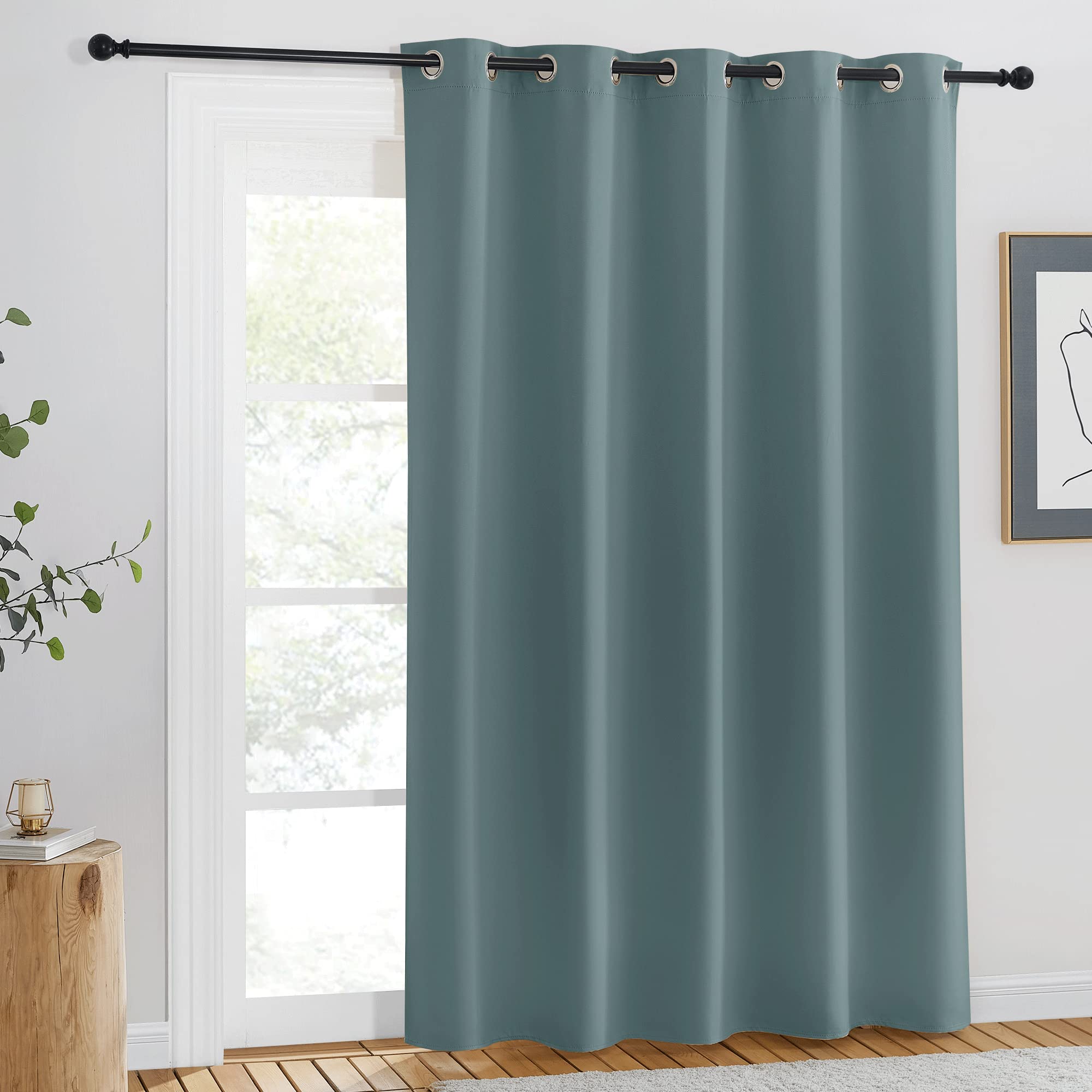 NICETOWN Blackout Greyish Blue Curtain for Living Room - Grommet Solid Thermal Insulated Sound Dampening Doorway Window Curtain Drape for Bedroom/