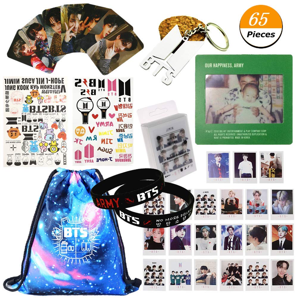 BTS Gift Set for Army - Drawstring Bags for BTS Photocard Set BTS Keychain BTS Stickers BTS Silicone Bracelets BTS Temporary Tattoo Sticker