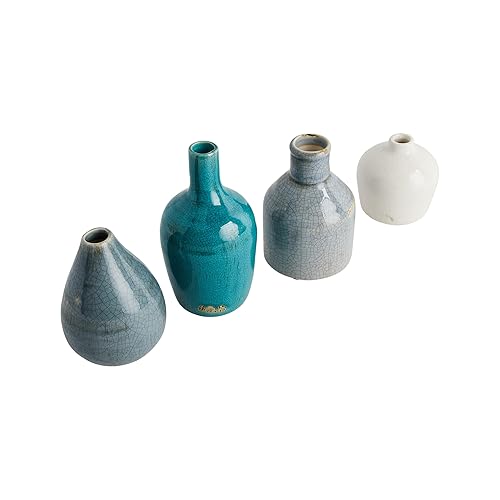Creative Co-Op Blue & Ivory Terracotta Vases (Set of 4