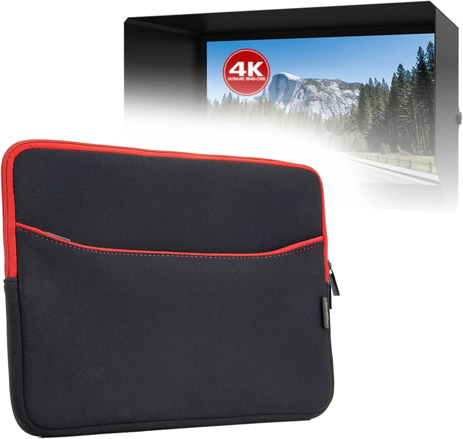 BoxWave Case Compatible with Lilliput A12 - SoftSuit with Pocket, Soft Pouch Neoprene Cover Sleeve Zipper Pocket - Jet Black with Red Trim