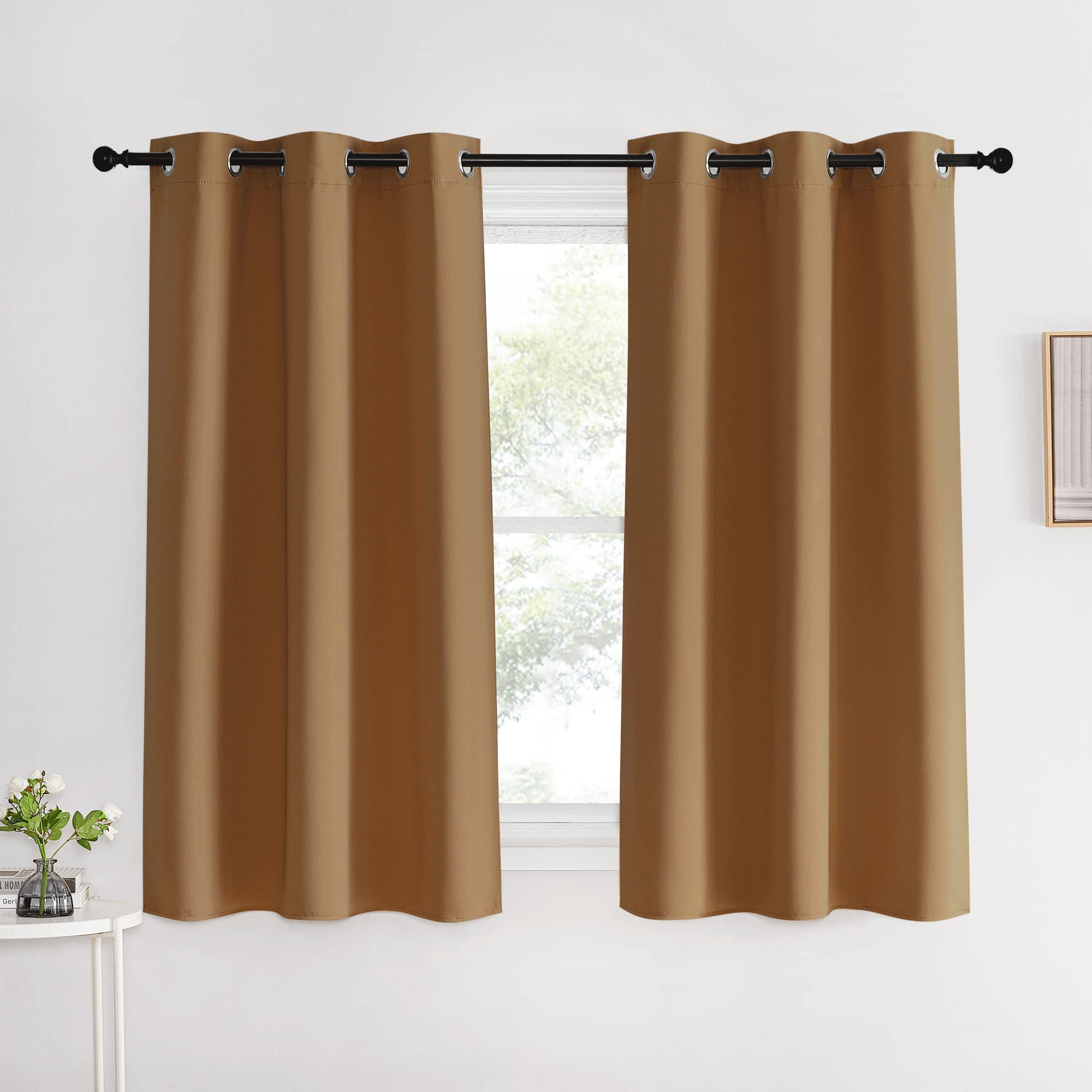 NICETOWN Blackout Curtain Panels for Girls Room, Gold Brown, 1 Pair, 42 x 60 Inch, Nursery Essential Thermal Insulated Solid Grommet Top Blackout Drapes