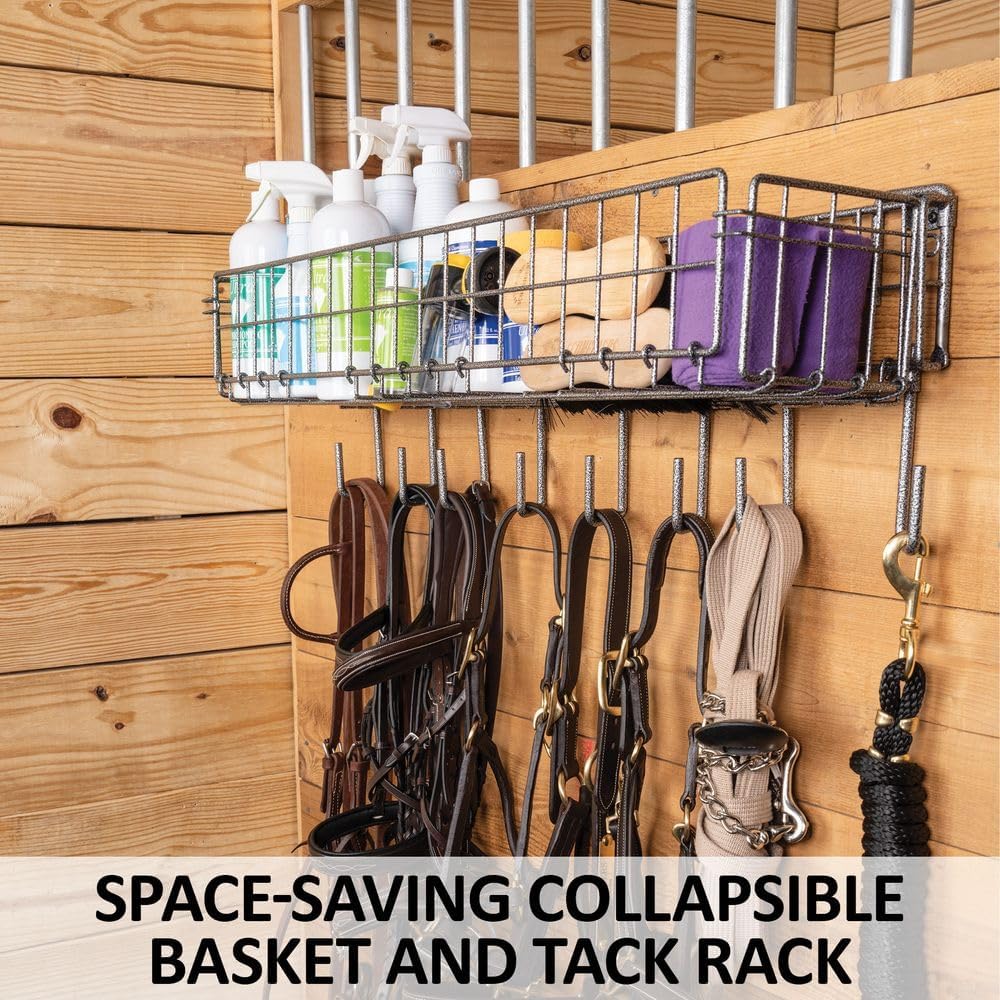 EASY-UP Pro 36" Collapsible Basket and Tack Rack | Optimize Your Tack Room & Travel Needs with Space-Saving Design | Color Gray Armor