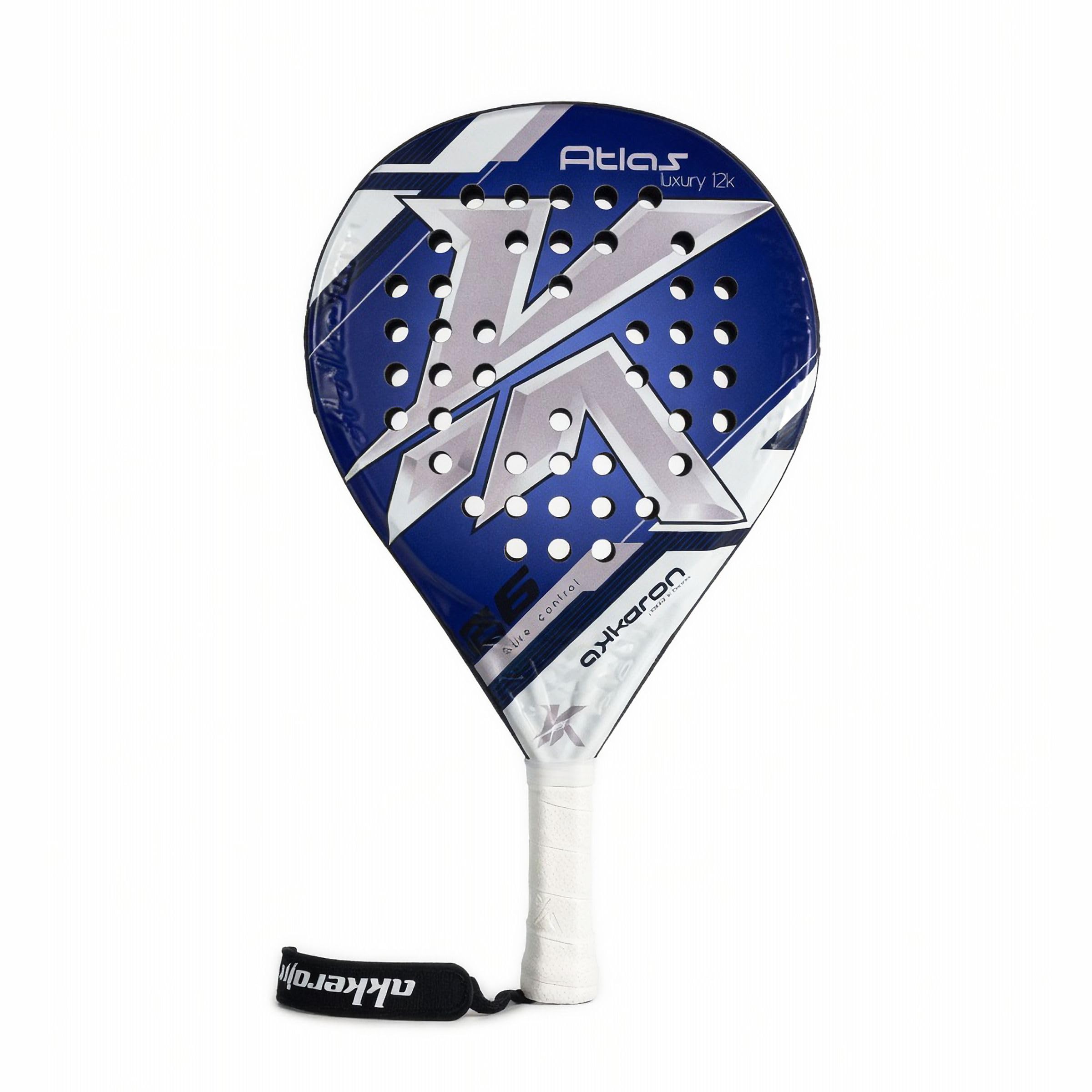 Akkeron Atlas26 Luxury 12k Raquette de padel Carbone 12k Impact Control, 46 x 26 cm, blanc et noir, intermédiaire avancé