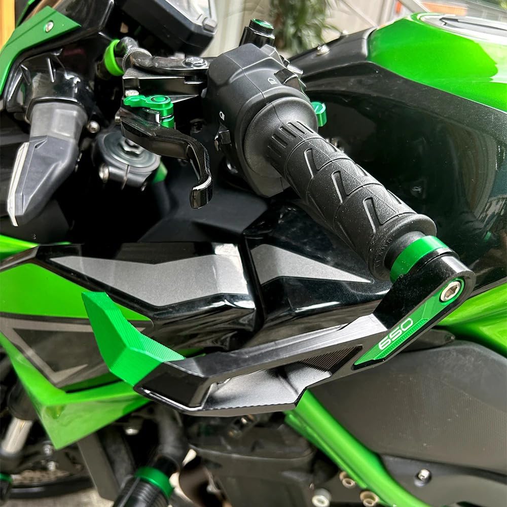 Protezione Manubrio Moto Accessori per Kawasaki Ninja 650 Ninja650 Z650 2017-2024 2025 Protezione Mani Tappo Manubrio Moto Freno Frizione Leva Guardia in Alluminio (Verde)