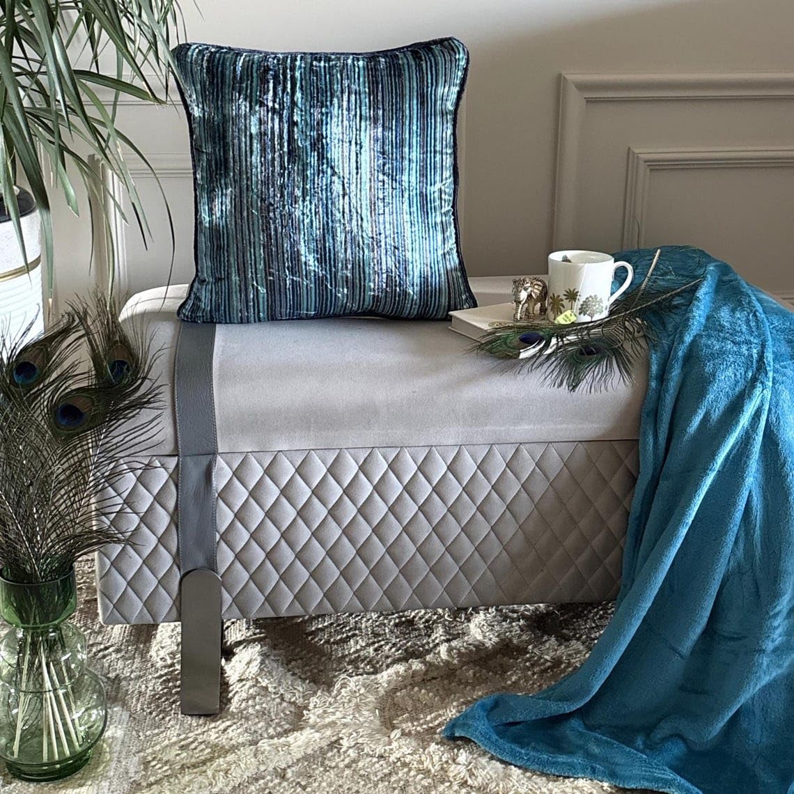 The HomeCentric Pillow Covers, Blue 16"x16" (40x40 cm) Throw Pillow Covers, Velvet Striped Throw Pillows for Couch, Striped Pattern Modern Easter - Electric Stripes