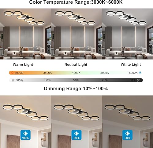 LED Ceiling Light Dimmable Living Room Ceiling Lamp Black Living Room Lamps - 3