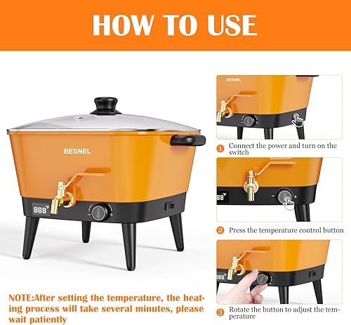 Miniatura 10 de VOISEN Derretidor de cera para hacer velas, olla de fusión de cera de vela de 8 cuartos con boquilla para base de jabón de cera de soja, derretidor