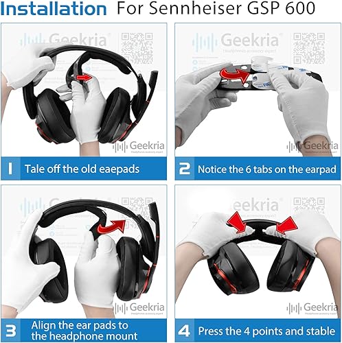 Miniatura 5 de Geekria Almohadillas de oído compatibles con Sennheíser GSP 600, GSP 670, GSP 500 Gaming Headset Pad + diadema cojínorejeras y diademareemplazo