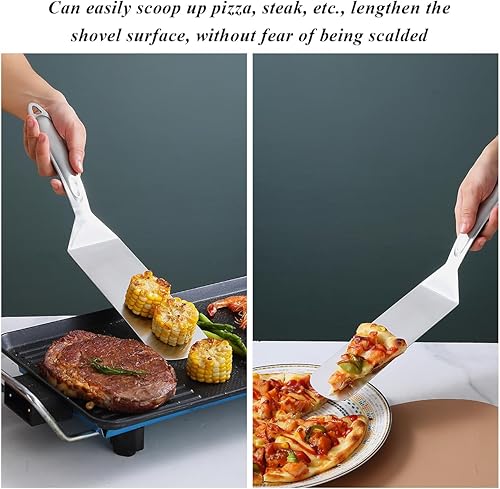 Miniatura 8 de Evanda Espátula de metal para parrilla, de acero inoxidable, mango resistente al calor y no se derrite, ideal para barbacoas al aire libre,