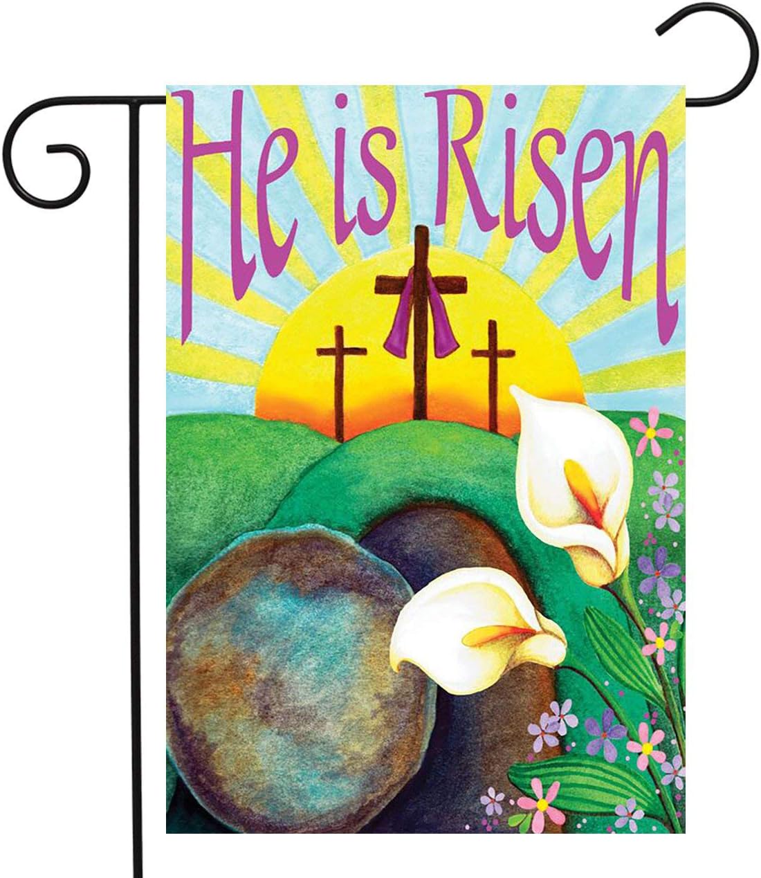 He is Risen Garden Flag 12.5 x 18 Inch Easter Cross Religious Decorative Double Sided Flag for Holiday Outdoor Decoration
