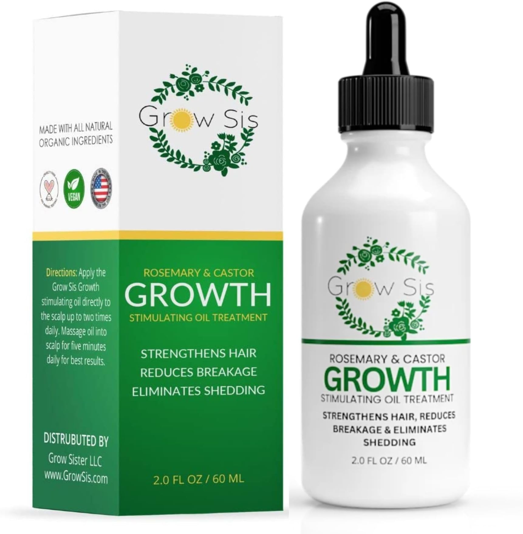Rosemary Black Castor Oil Hair Growth Serum 2oz - Natural Hair Treatment with Organic Oils - Prevents Breakage - Soothes Dry Scalp - For All Hair Types