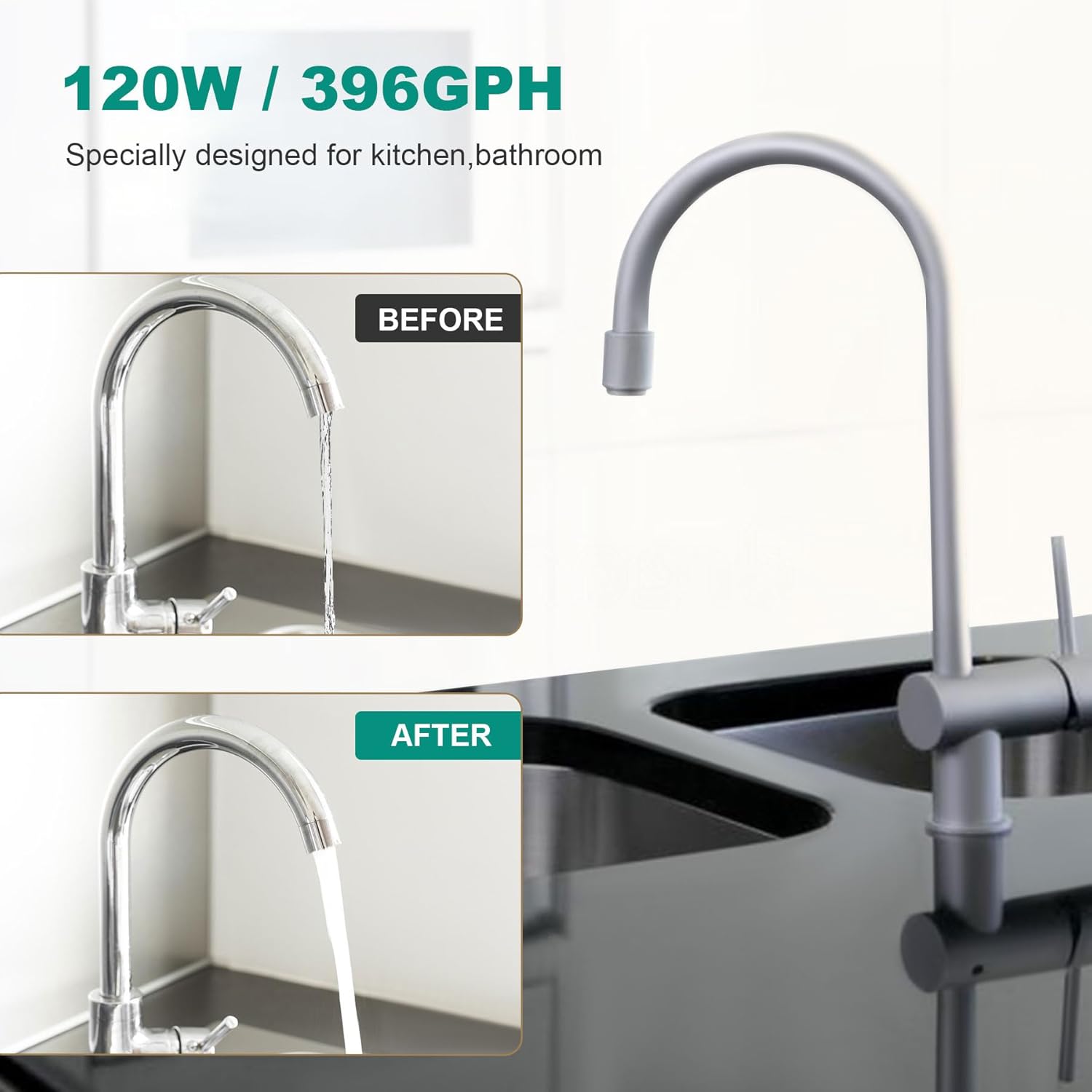 120W 115V Automatic Household Water Pressure Booster Pump,396GPH, 21.7 PSI Water Pressure Pump with Water Flow Switch