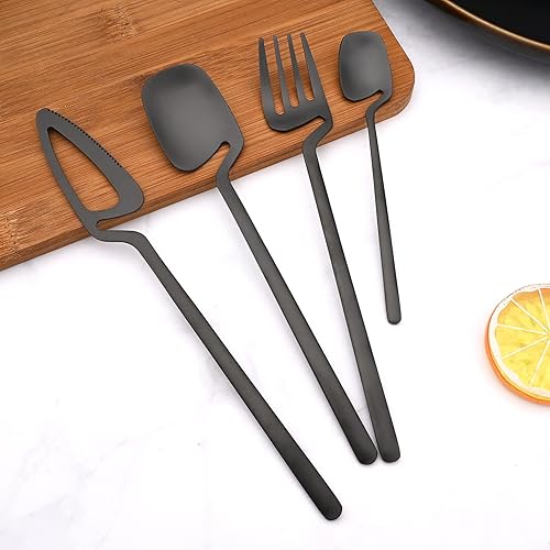 Miniatura 3 de Juego de cubiertos de acero inoxidable 1810 de 24 piezas para 6, color negro mate, incluye tenedores, cuchillos y cucharas de té, apto para