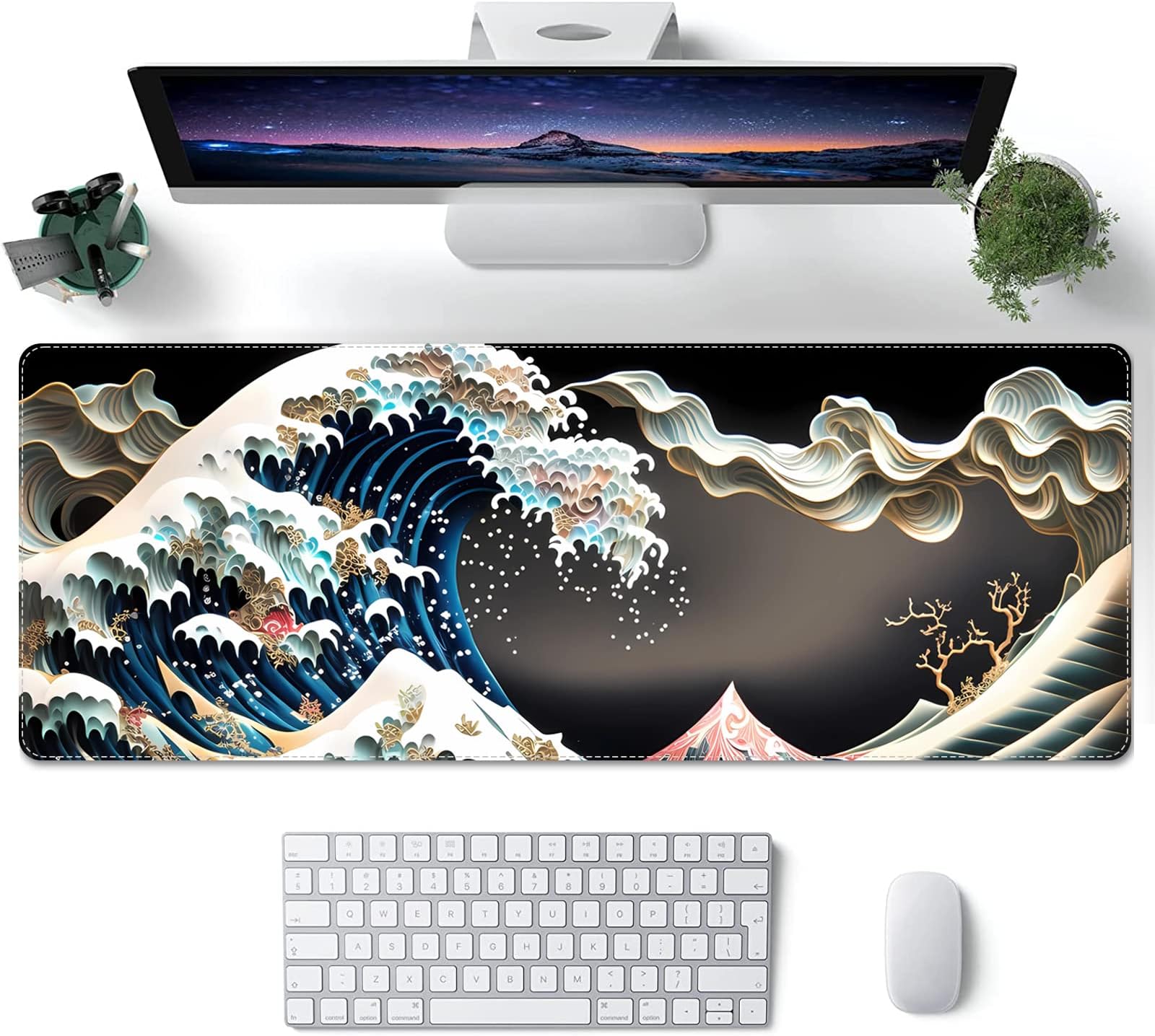 Japanese Sea Wave Large Gaming Mouse Pad, Great Kanagawa