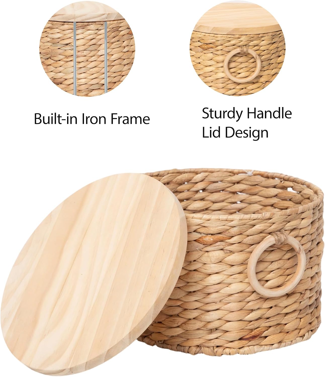Woven Water Hyacinth Storage Basket Set of 2 with Lids | Stackable Rectangular Baskets,Decorative Natural Storage for Organization, Home, Closet, Desktop & Shelves